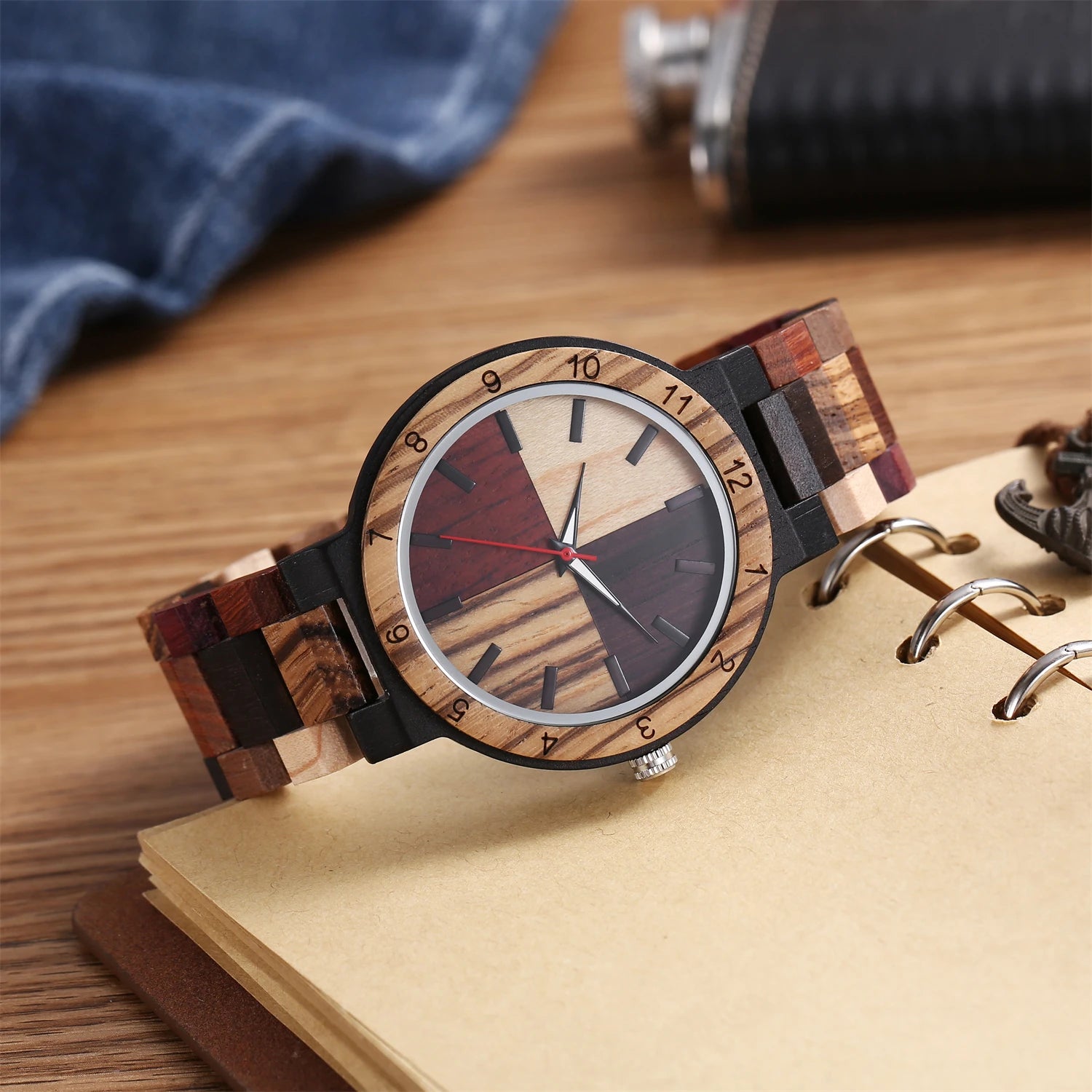 Personalized fashion creative men’s watch multi color dial colorful strap luminous wooden quartz watches relojes para