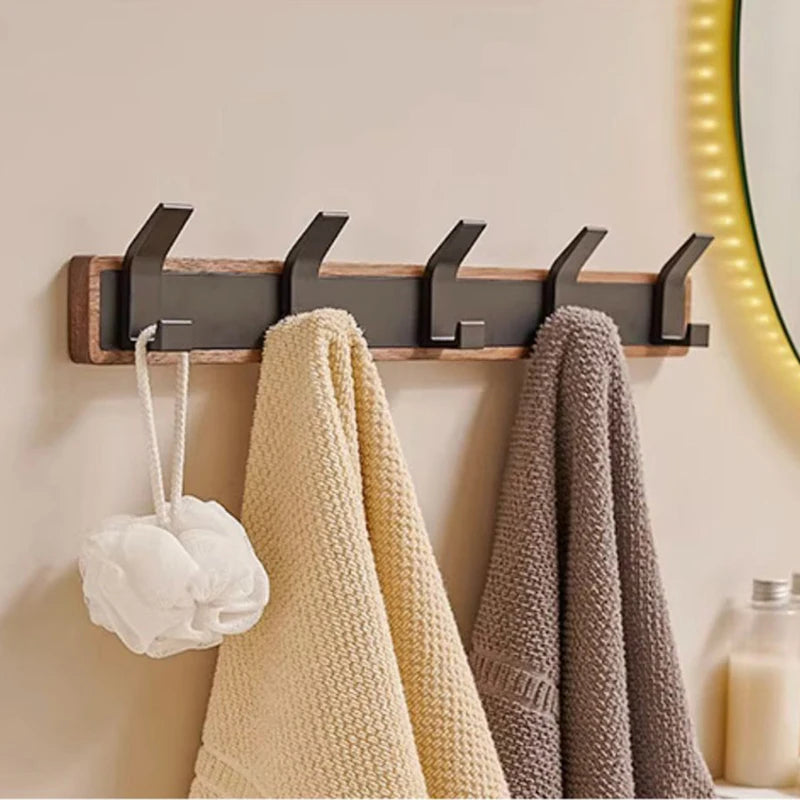 Bakala-black wood wall hook hanging coat rack for bathroom kitchen bedroom hallway clothes holder