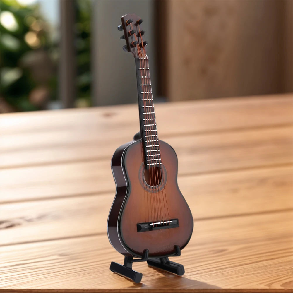 Mini classical guitar with support miniature musical instrument wooden decorative ornament for home decor display