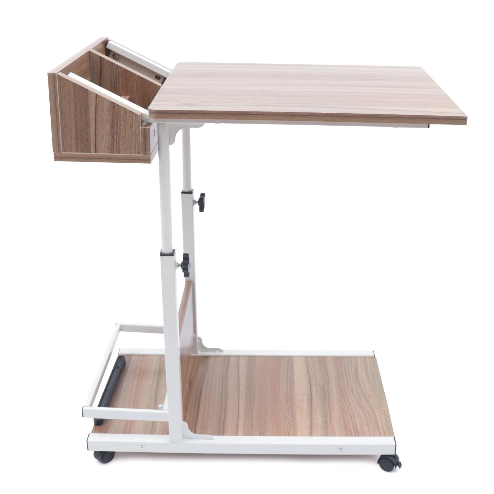 C shaped end table adjustable height wooden side with storage mobile couch wheels for living room bedroom - united