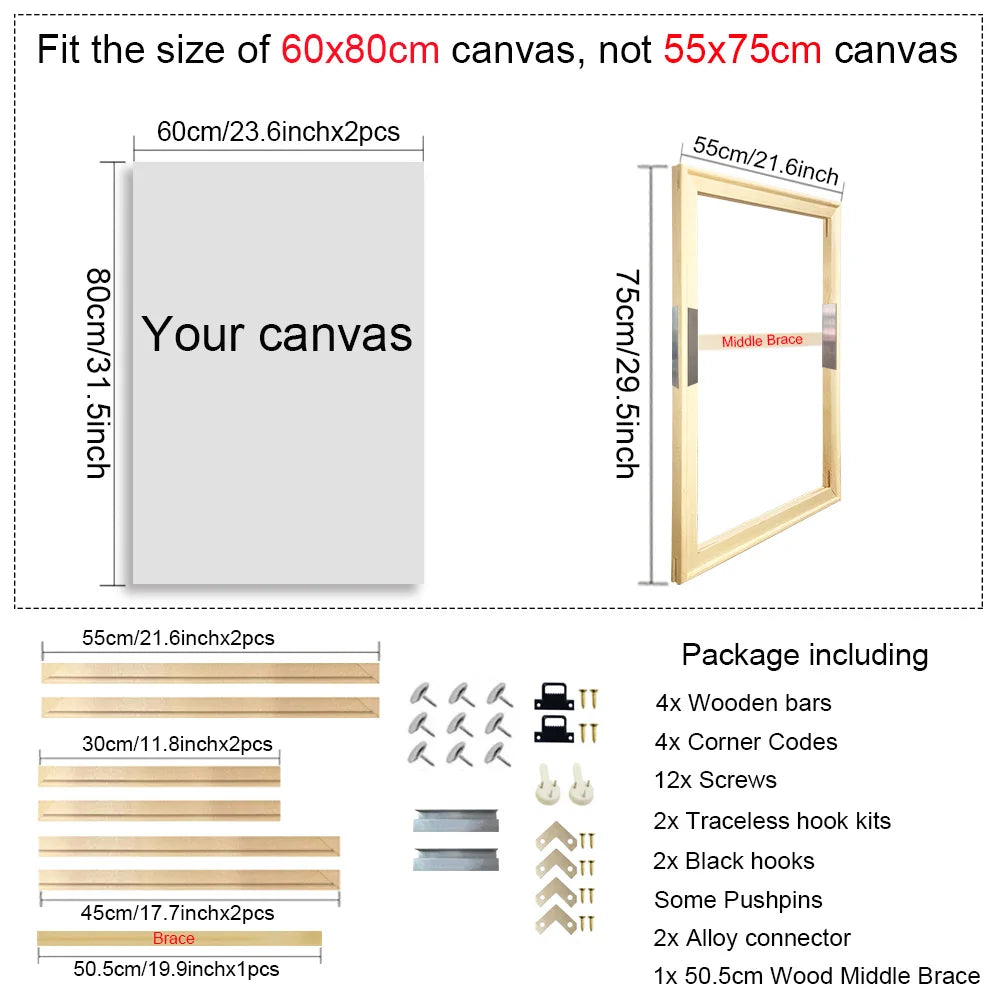 40x60 50x70 60x90 60x120 diy wood frame kit for canvas oil painting bars diamond wall art - 55x75cm