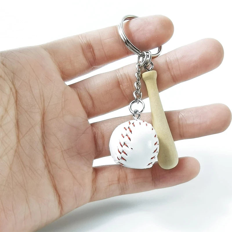 100pcs sport baseball keychains for car wooden charms keyrings women men handbag key chains diy accessories - white