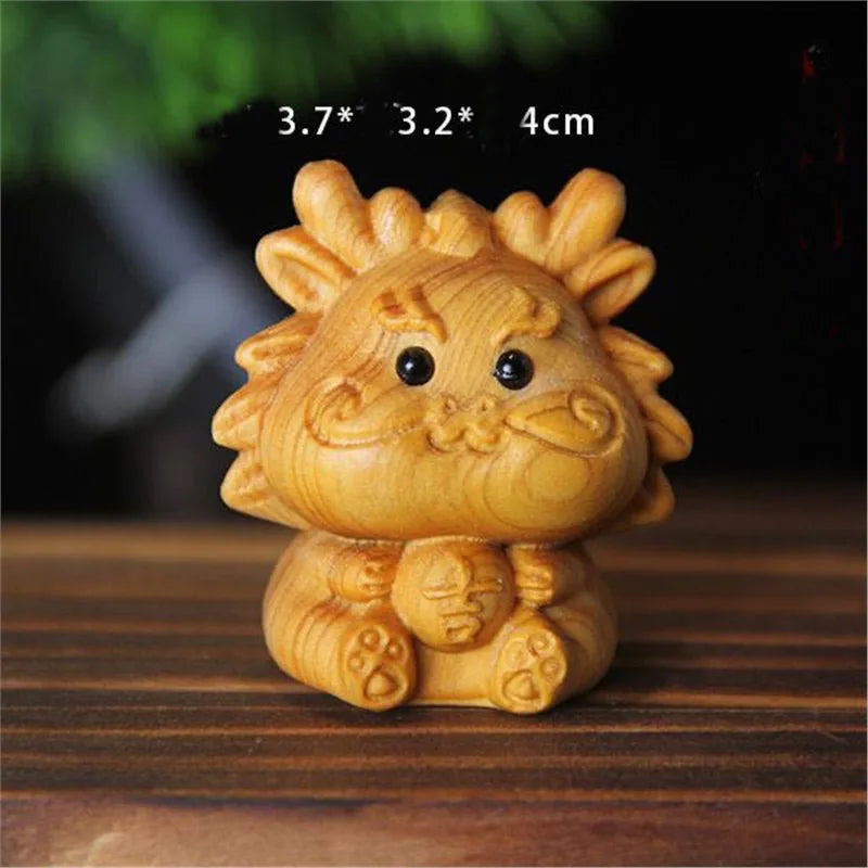 12 zodiac wood carving set - rat cow tiger rabbit dragon snake horse sheep monkey chicken dog pig animal figurines