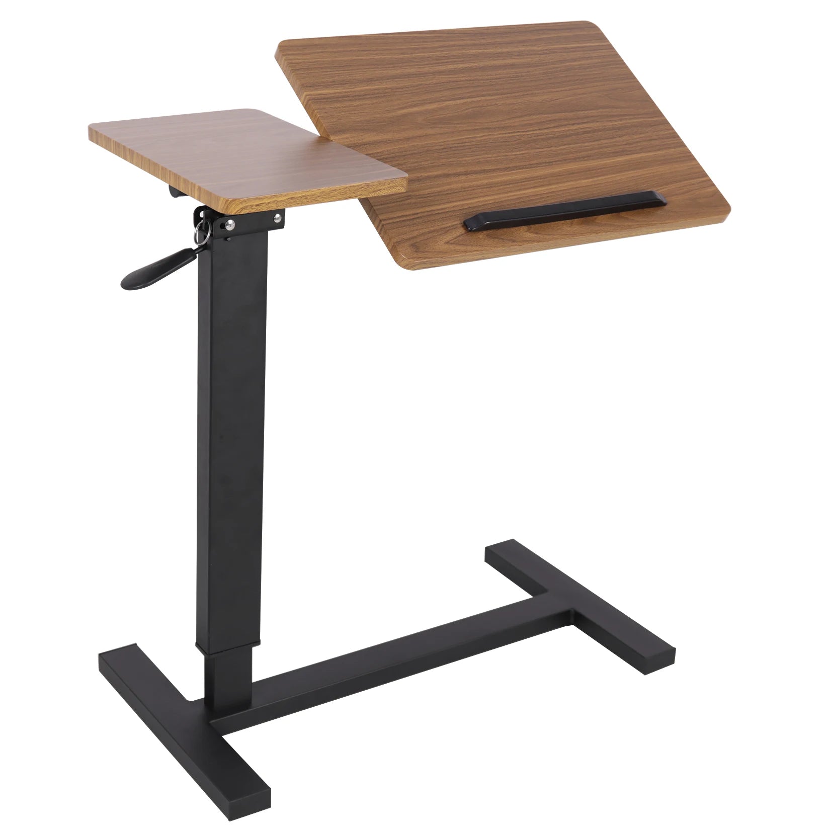 Adjustable overbed table bedside desk laptop with hidden rolling wheels - brown / united states