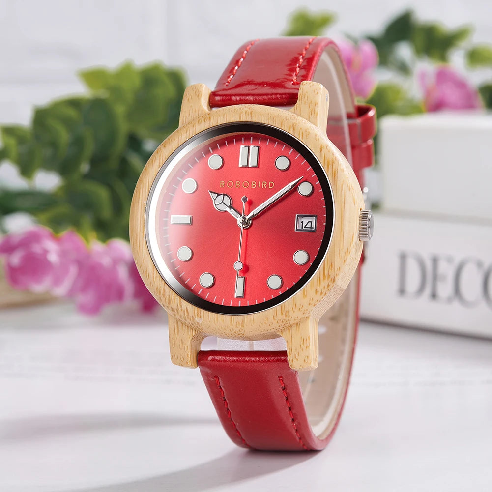 Bobo bird bamboo ladies wristwatch for women with genuine leather strap natural lightweight elegant fashion gift watch