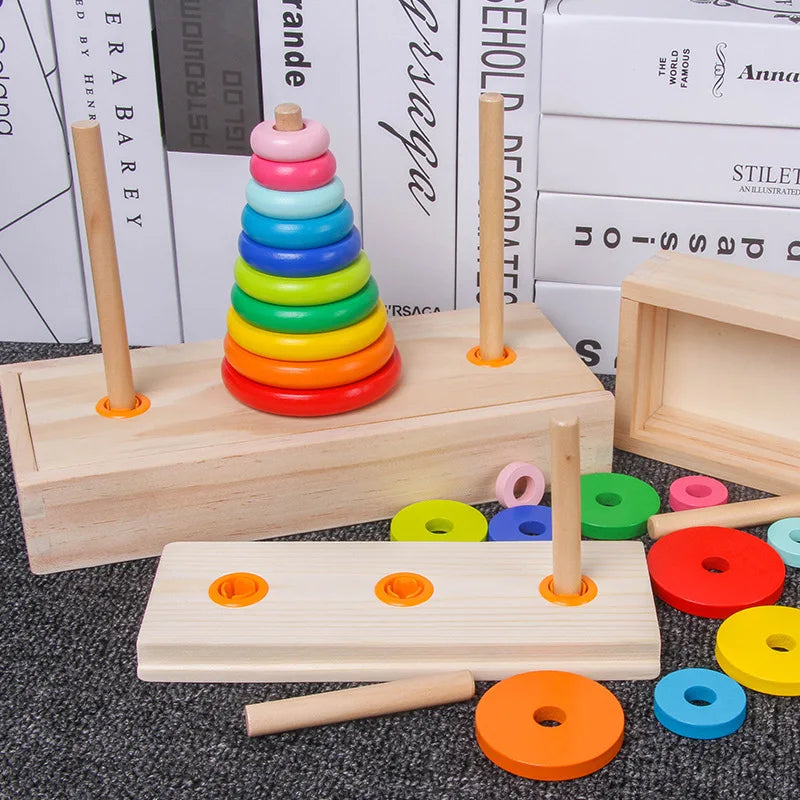 Classic wooden puzzle stack tower of hanoi kid mathematical early educational toys parent-child interaction toy