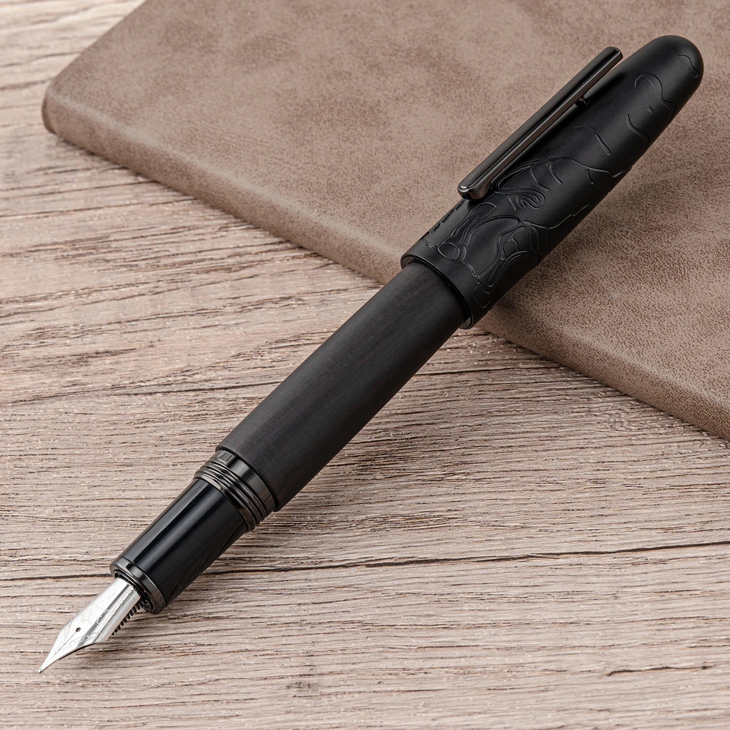 Jinhao wooden fountain pen ef/f/m nib 9056a bull embossed handmade metal writing office gift