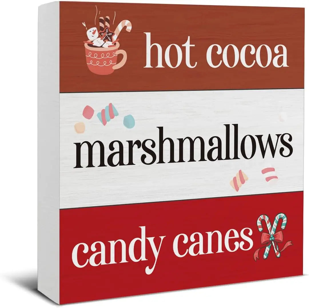 Christmas bathroom decorations funny decor wooden sign home for desk table shelf 5 x inches - hot cocoa02 / united