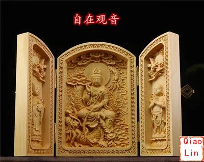 Solid wood carving three open buddha statue collapsible sculpture living room and bedroom decoration modern art - 11