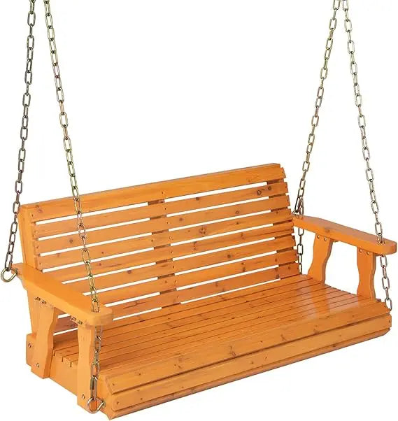 Wooden porch swing 2 seat - outdoor swinging chairs with hanging chains 600 lbs weight capacity 4 ft finished fir wood