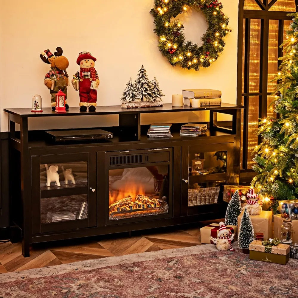 Wooden flat screen tv stand for 65’’ tvs console table with cabinets and shelves home living room - united states