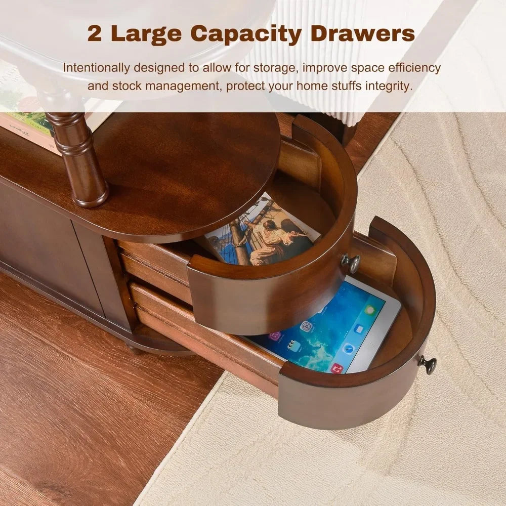 Set of 2 solid wood end table with drawers narrow sofa side slim chair storage shelf vintage