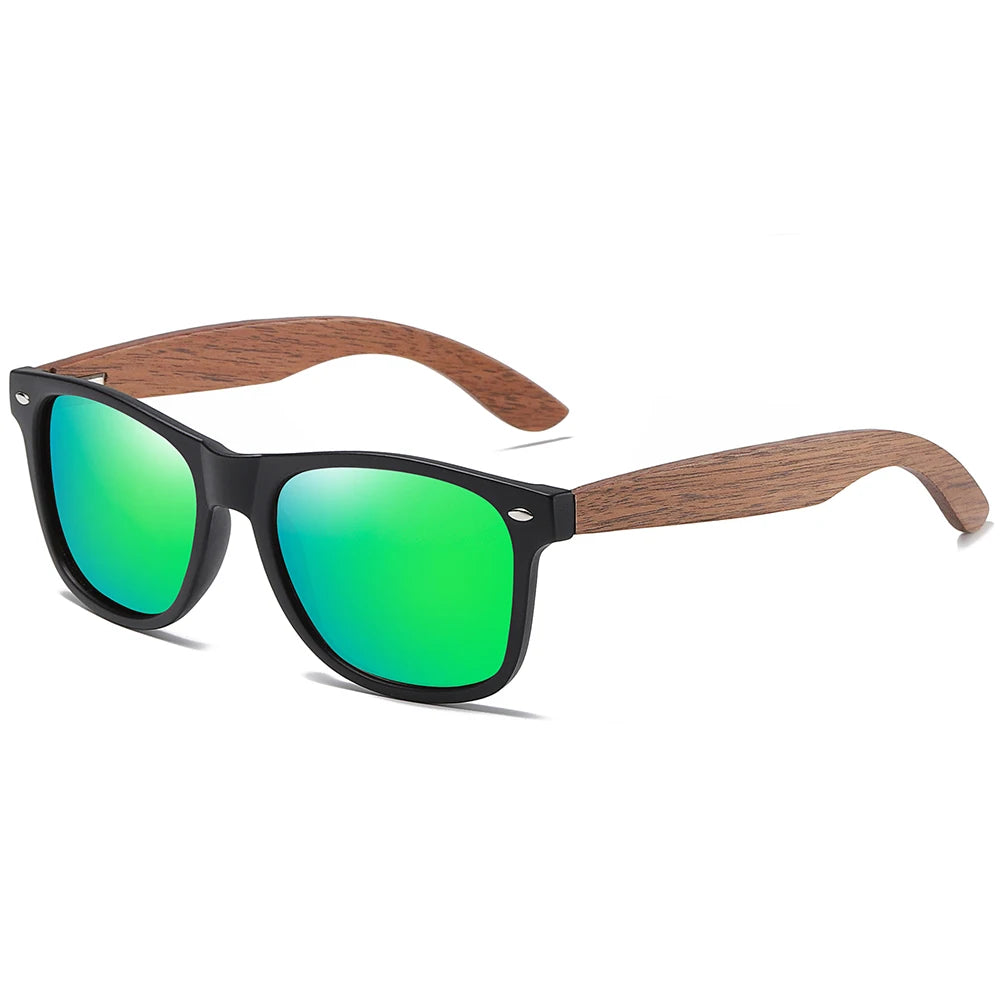 Xsw brand men’s and women’s suit retro classic black walnut polarized sunglasses wooden sports green 7061hg - green
