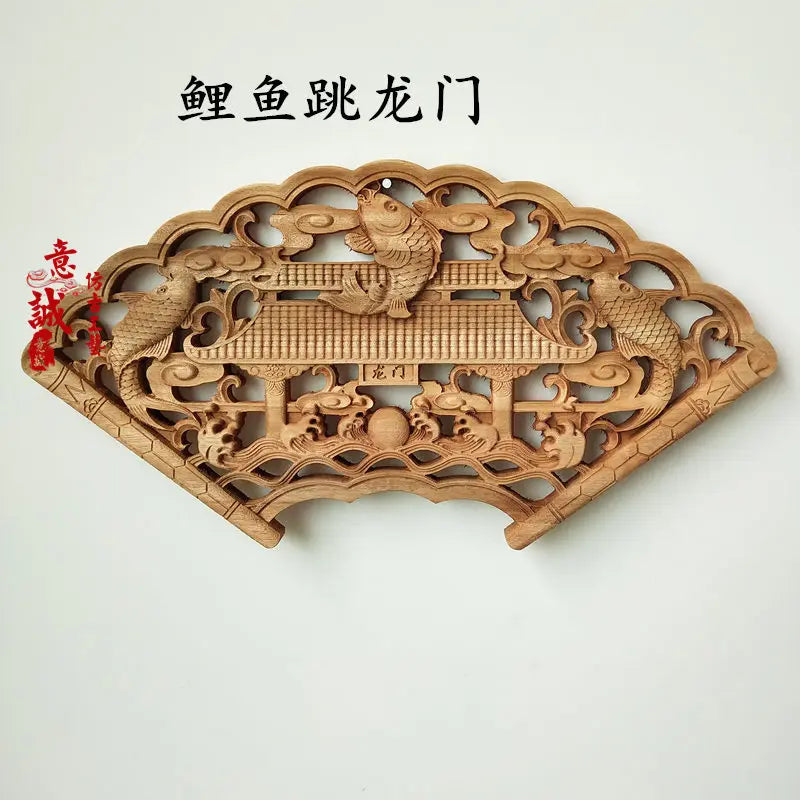 Traditional chinese woodcarving wall hanging camphor wood 3d exquisite dragon phoenix flower carving craft home