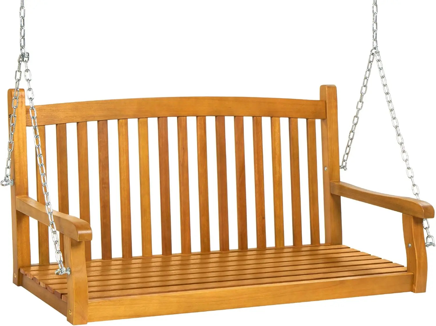 48in wood porch swing outdoor patio hanging bench chair furniture for deck garden yard w/mounting chains curved back