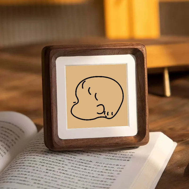 Wooden baby keepsake picture frame handmade hair and umbilical cord display solid wood memory home decor - black walnut