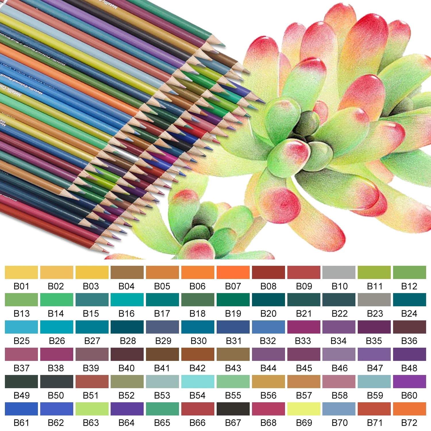 72 metallic colored pencils soft core coloring with vibrant color ideal for artists drawing blending sketching - united