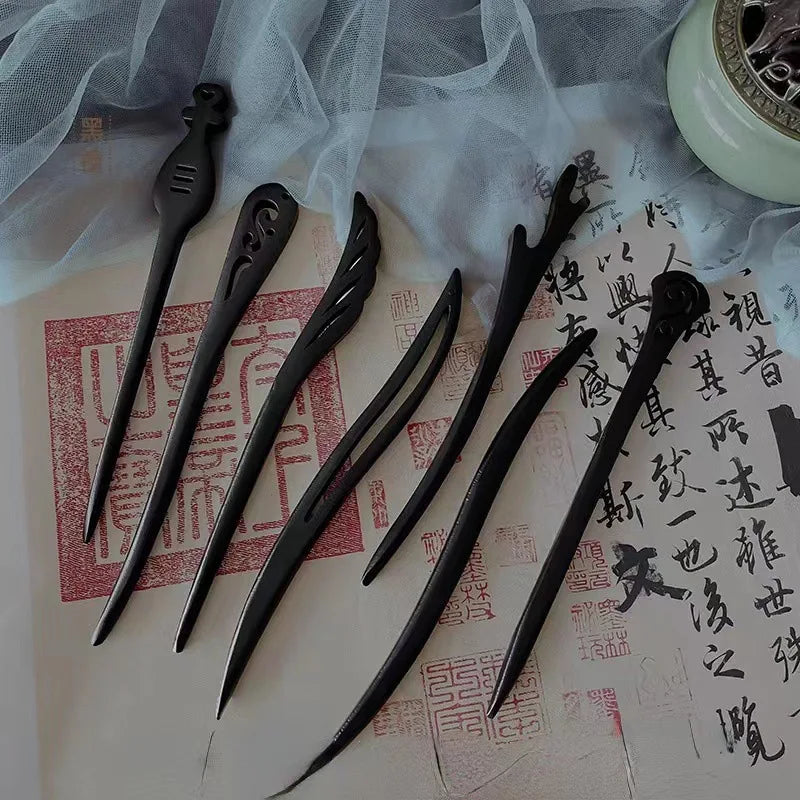 Vintage wooden hair clip black easy to twist hairpin ethnic clothing hanfu accessories girl