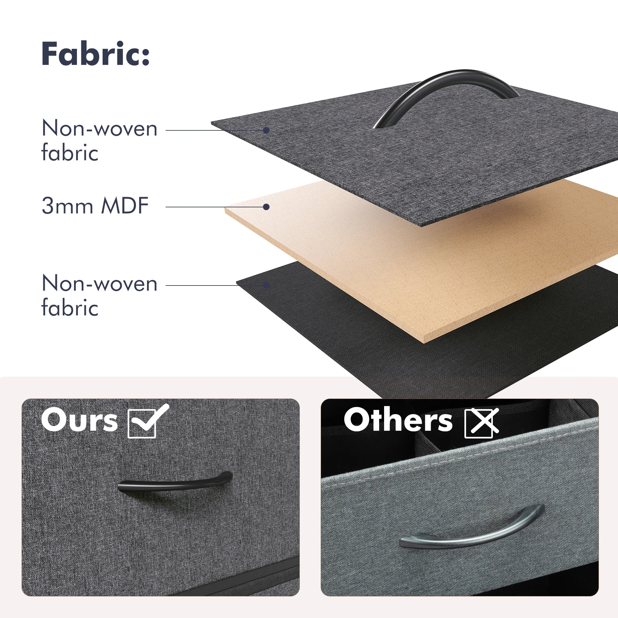 Dresser for bedroom with shelves chest of drawers closet clothes bureau sturdy steel frame wood top fabric