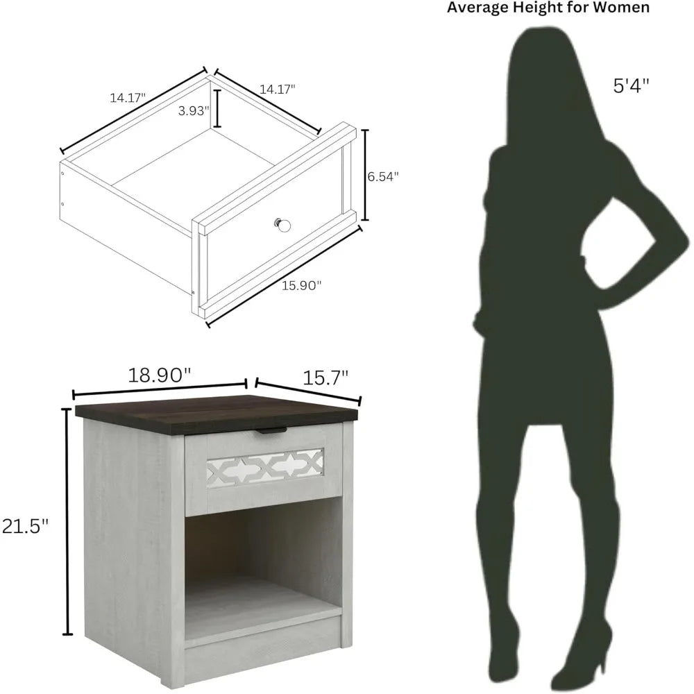 Hailey set of 2 1 drawer wood nightstand bedside table with storage drawers compact night stand for bedroom end or side