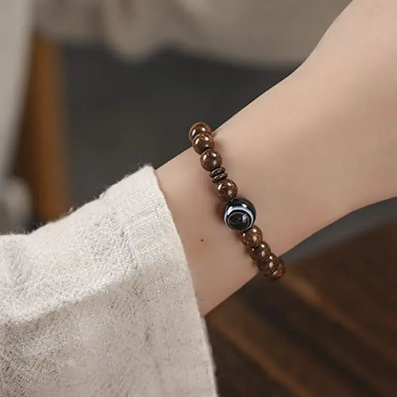 Natural golden silk sandalwood chinese retro literary style rosary bracelets for men and women wooden buddha beads hand