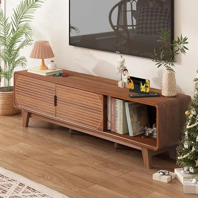 Mid century modern tv stand for 55/60/65 inch 62’’ console table with fluted sliding doors entertainment center