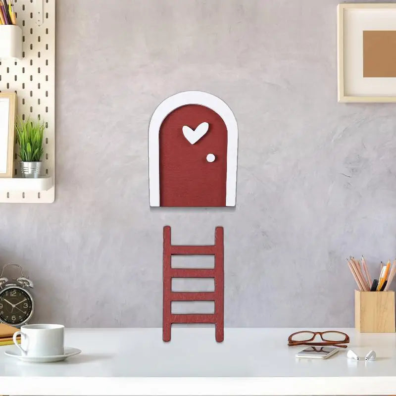 Fairy garden door house accessories whimsical sculpture ornament with ladder decor for desk kid room decoration - green