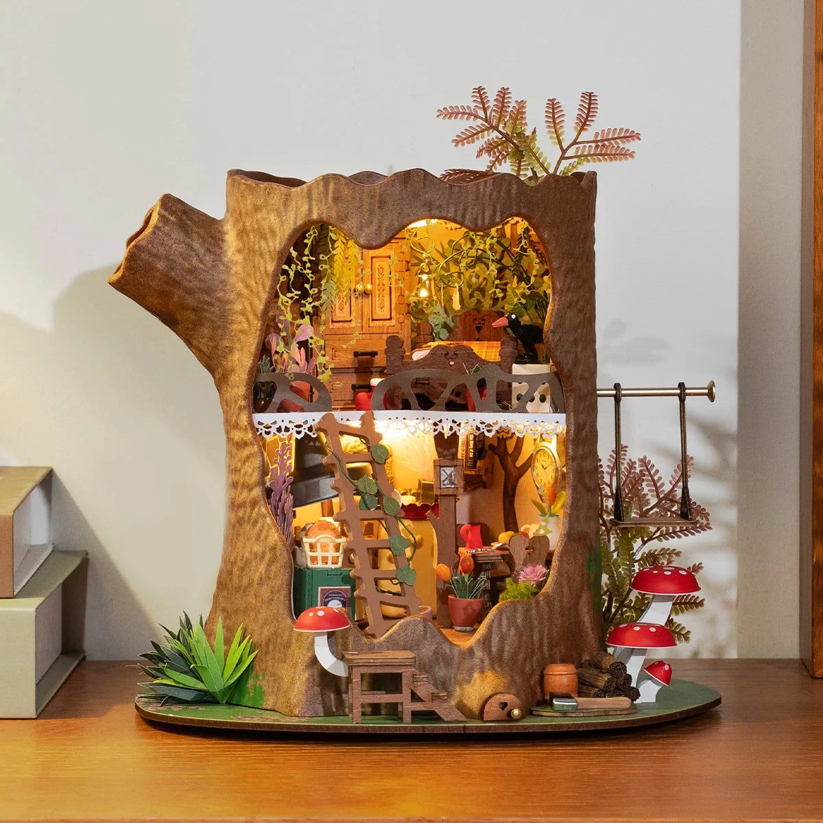 Robotime fairytale tree house diy miniature with led lights unique home decor christmas birthday gift for adults teens