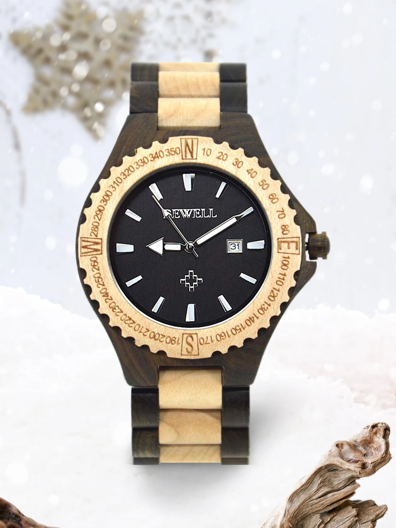 Mens wooden watch quartz movement lightweight handmade calendar analog wrist - 023a