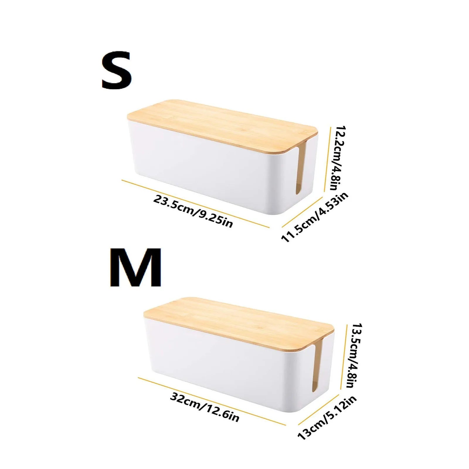 Cable management box cord hider,extension socket organizer with bamboo wood cover for router desk power strip