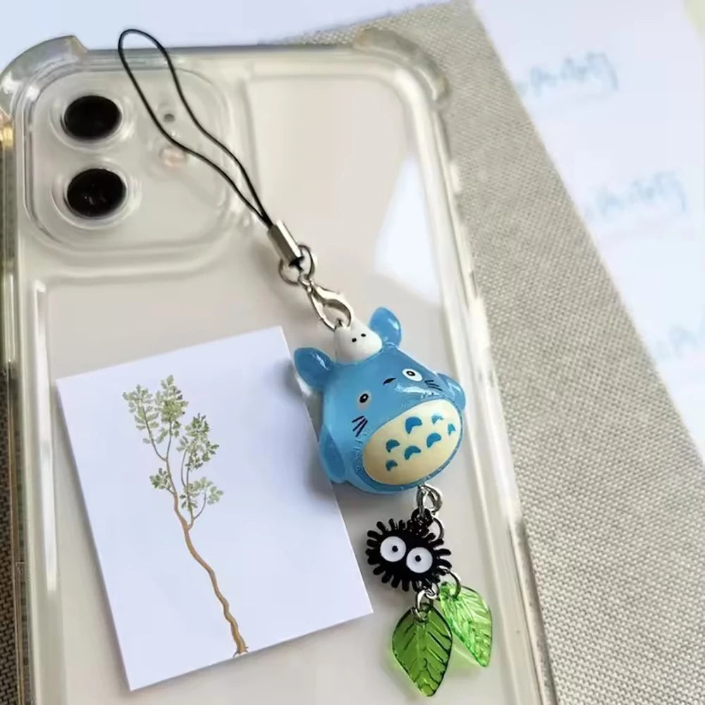 Kawaii blue animal totoro phone charm soot sprite keychain woodland anime cat cosplay pendant accessories handmade y2k