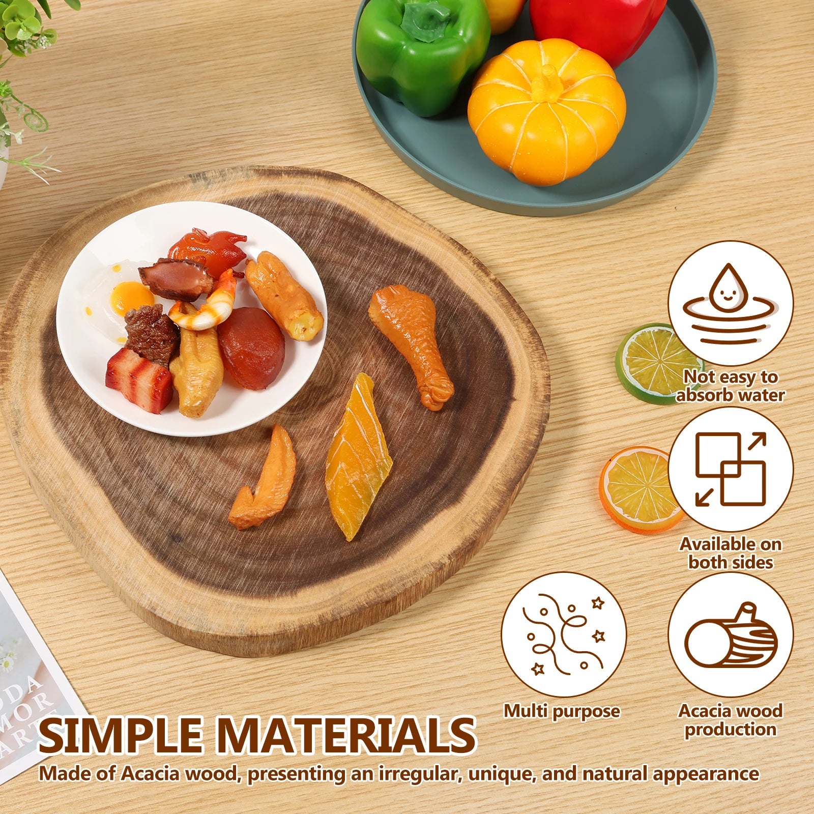 Cutting board irregular chopping double sided acacia wood multipurpose kitchen