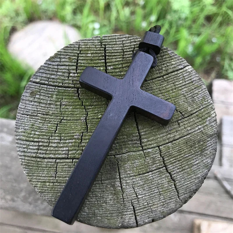 77mm solid sandalwood cross pendant necklace for men jewelry top quality wood lady blessing choker accessories