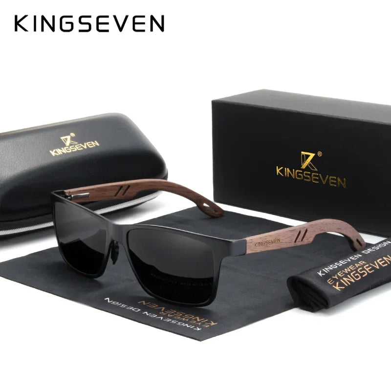 Kingseven aluminum handmade walnut wooden sunglasses men high quality polarized sun glasses for women anti-glare mirror