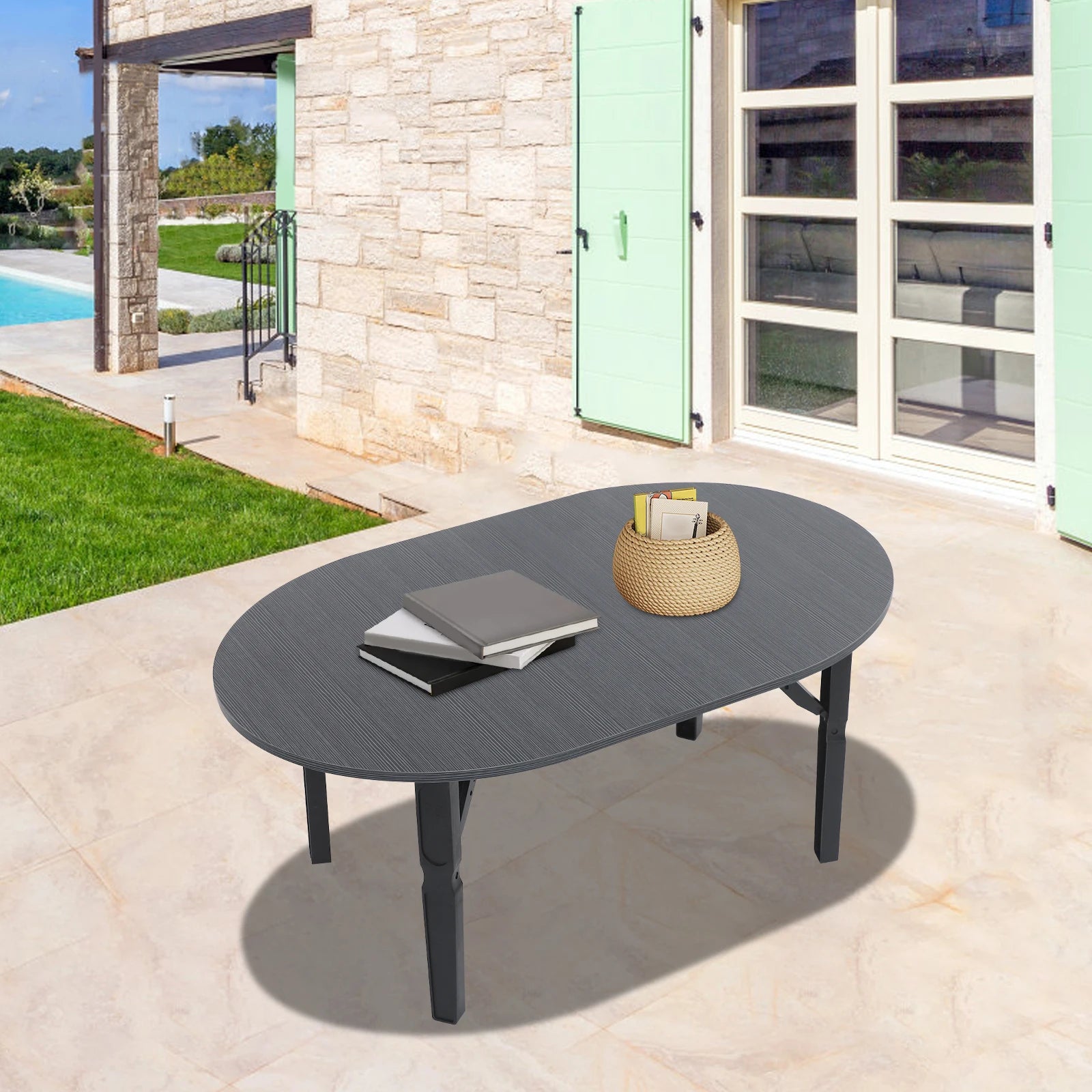 Foldable coffee table modern oval side for living room bedroom & office no assembly needed