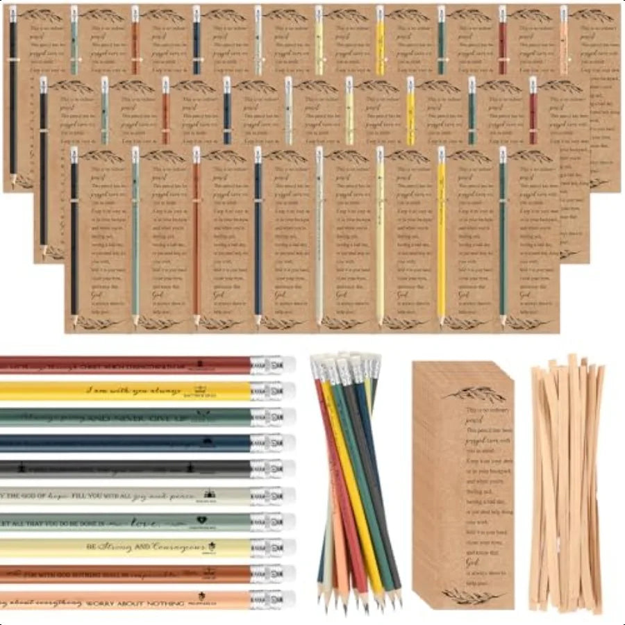 50 set christian church gift bible verse colored pencils bulk religious wood with inspirational bookmark pray sunday sc