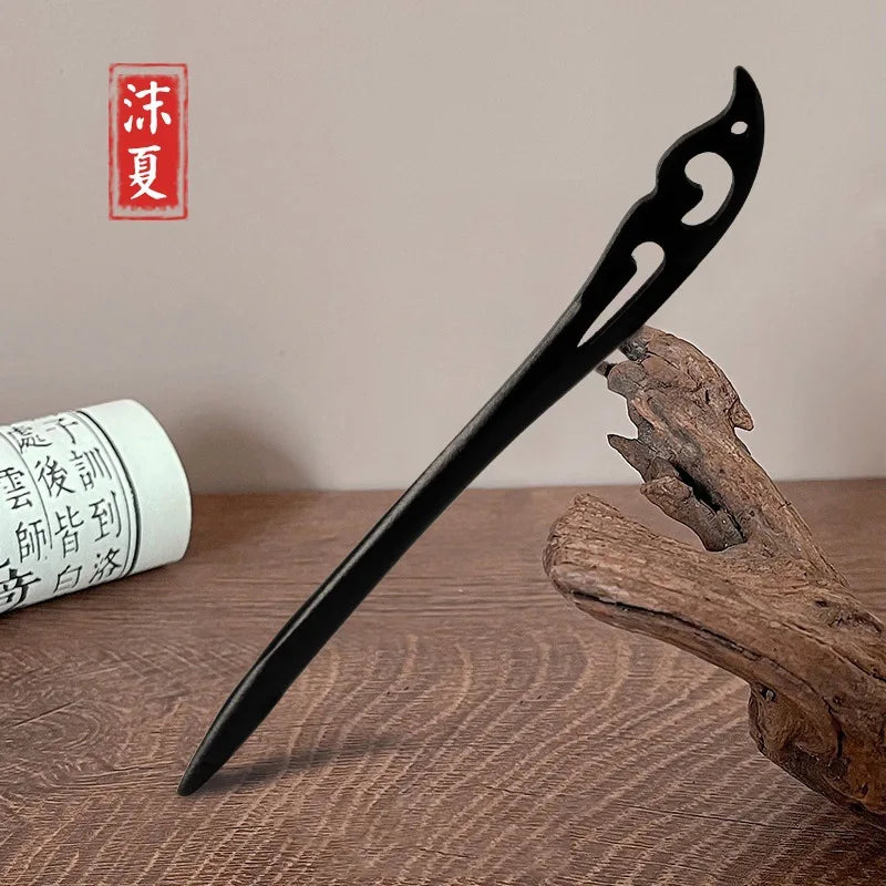 Vintage wooden hair clip black easy to twist hairpin ethnic clothing hanfu accessories girl - 13