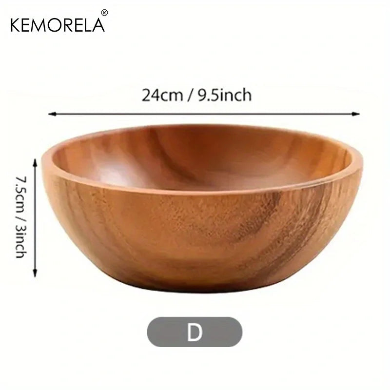 1pcs acacia wooden salad bowl kids anti-scalding suitable for fruit vegetable ice cream decoration - d