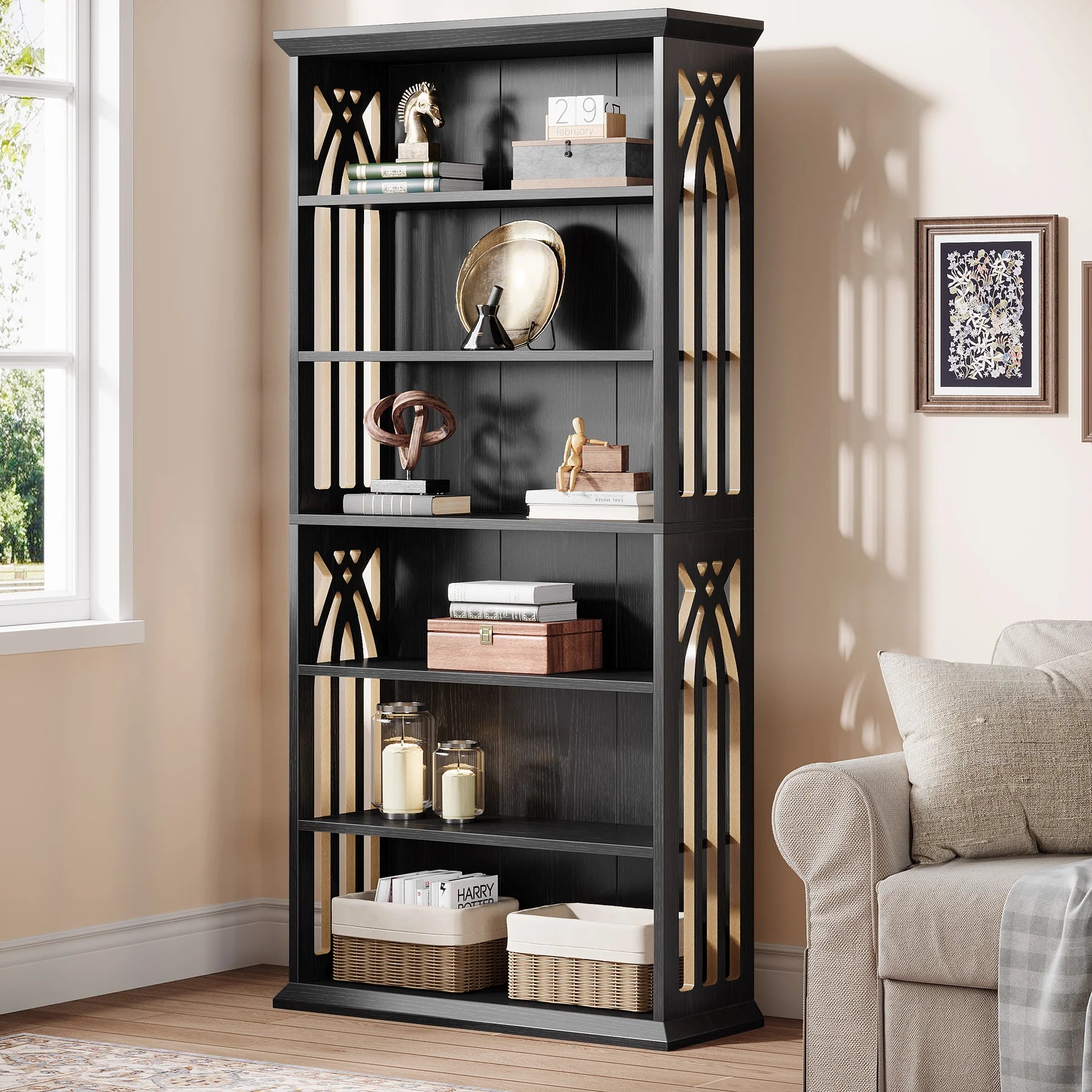 Tribesigns 6-tier bookshelf 75-inch tall bookcase large bookshelves and bookcases freestanding display shelves wood