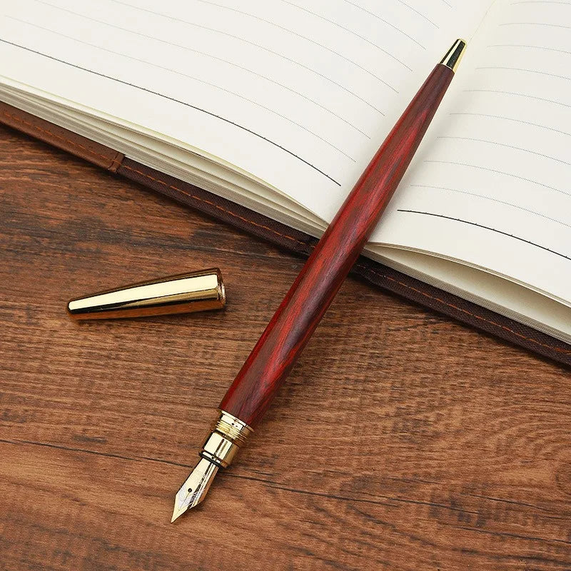 Retro simple sandalwood wooden fountain pens office signature students writing painting school stationery supplies