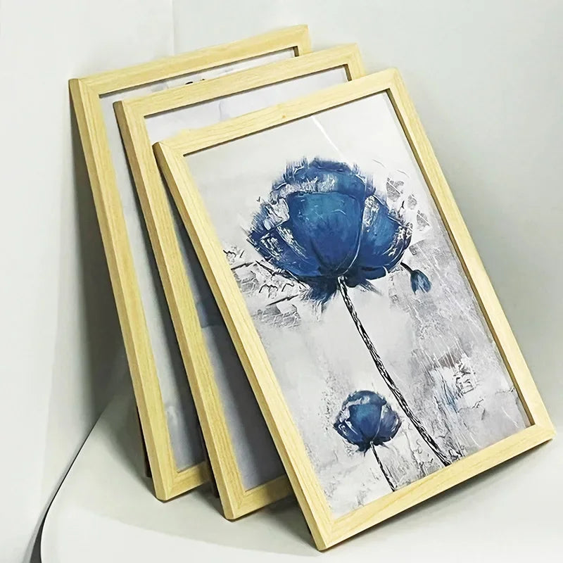 Set of 3 a4 wooden picture frames black white and apricot natural solid mount poster for wall mounting included