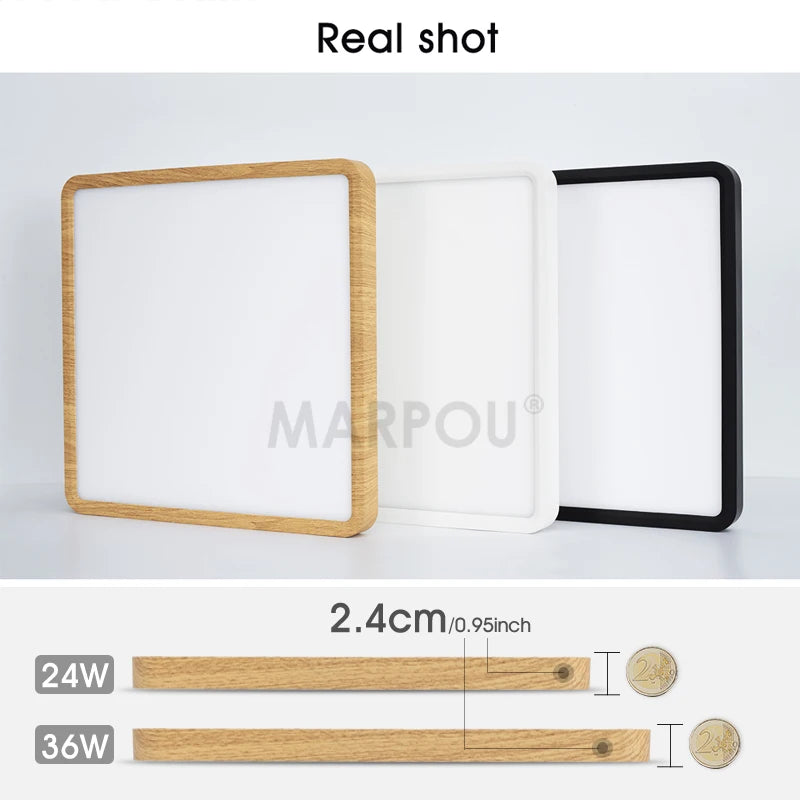 Marpou 2.4cm ultra thin led ceiling light square wood grain lamps for living room 220v 110v lights bedroom