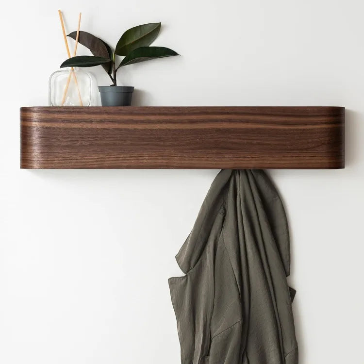 Wall-mounted coat rack ’toke’ - modern design with hidden wall hooks - solid wood veneer panel hanger - walnut - united