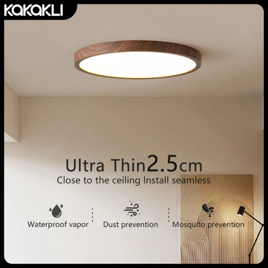0.9 inch ultrathin led ceiling light creative walnut wood grain decorative lighting living room bedroom indoor home lamp