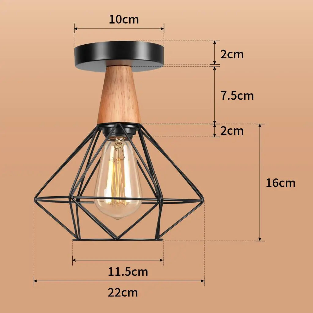 Led e27 ceiling lights vintage industrial wood lamp for kitchen living room bar restaurant wire cage lampshade lighting