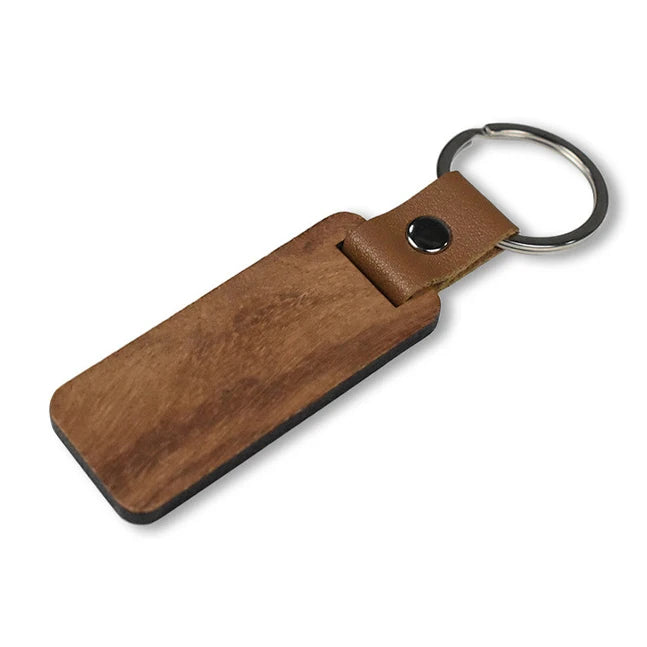 100pcs blank wood keychains pu leather keychain rectangular key chain