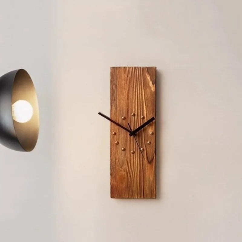 Solid wood wall clocks vintage silent clock nordic rectangle minimalist hanging living room decorative accessories