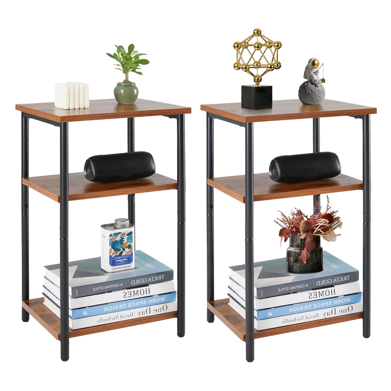 Jhk 2/3-tier end table side tables with adjustable feet small nightstand steel frame space-saving for bedroom living