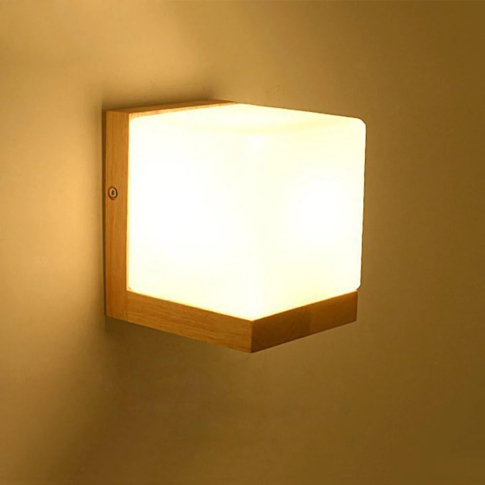 Nordic wood wall lamps with glass shade home indoor decor sconce bedside lamp modern led light night lights fixtures