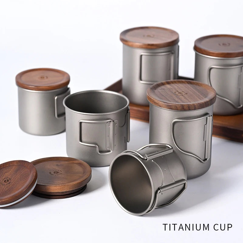 titanium-mug-with-walnut-wood-lid-outdoor-coffee-tea-milk-beer-cola-cup-portable-folding-handle-camping-travel-mugs-family-set